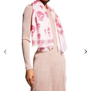 Alexander McQueen Pink & Beige Silk Skull Scarf